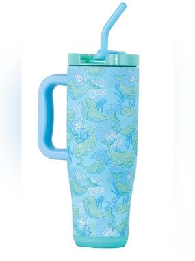Simply Southern 40 oz Blue Whale Pattern Travel Tumbler with Handle and Straw